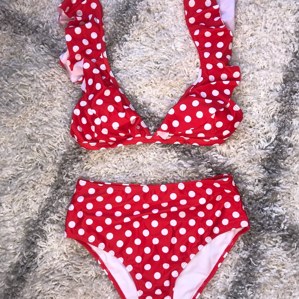 Red polka dot swimsuit